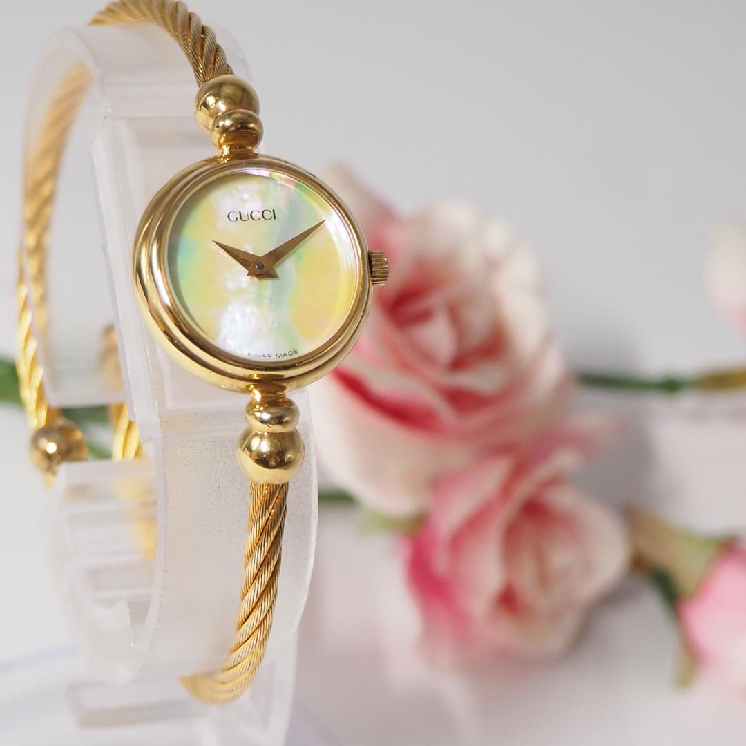 美品 グッチ GUCCI バングルウォッチ 2700L シェル 腕時計 H457