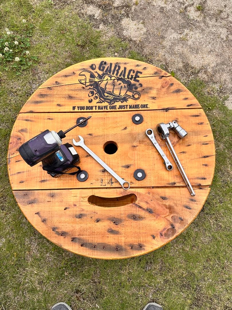 ガレージ男前テーブル GARAGEアウトドア　ガーデニング　電線ドラム