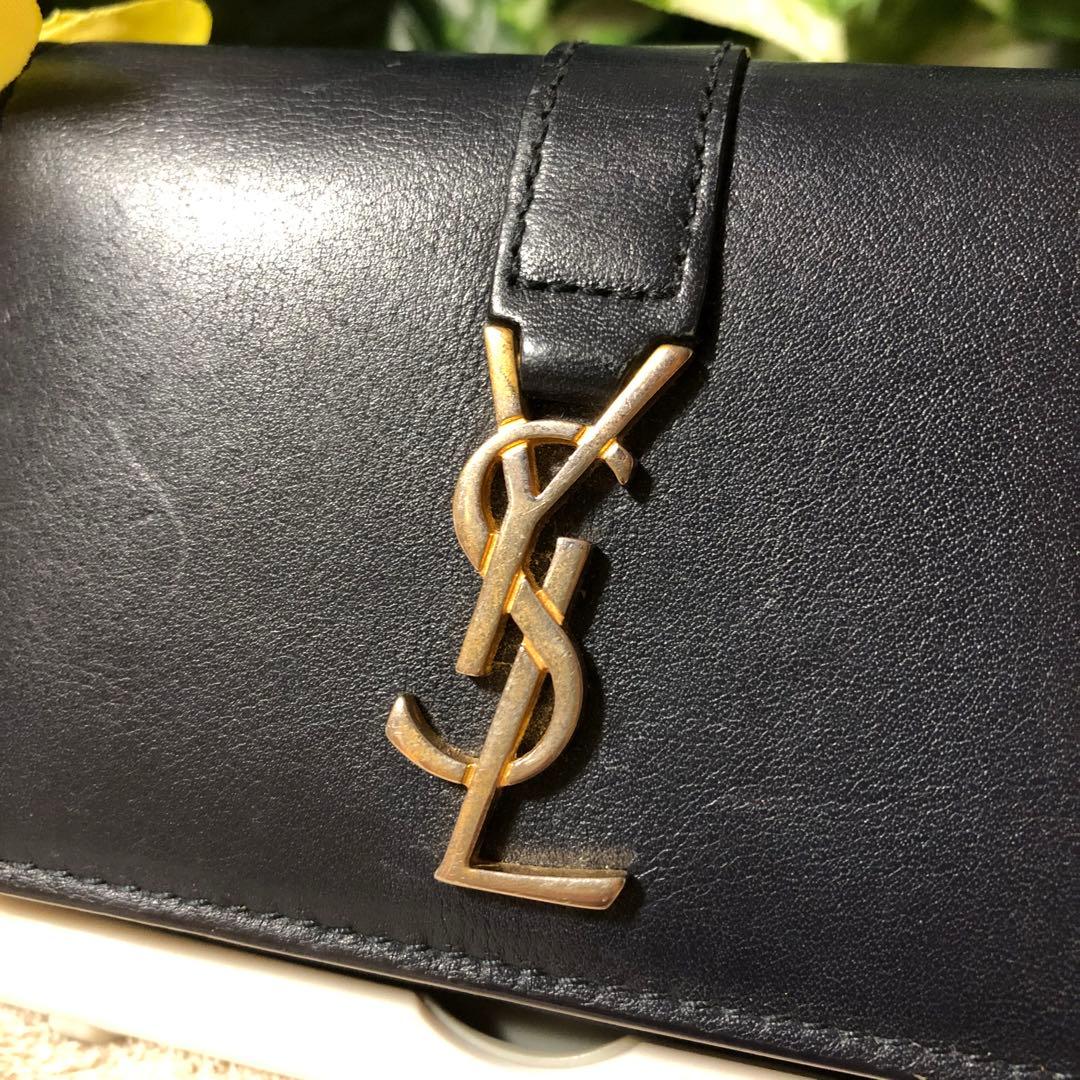 ☆リュウタ☆イヴサンローラン　キーケース　6連　ネイビー　YSL ロゴ　金