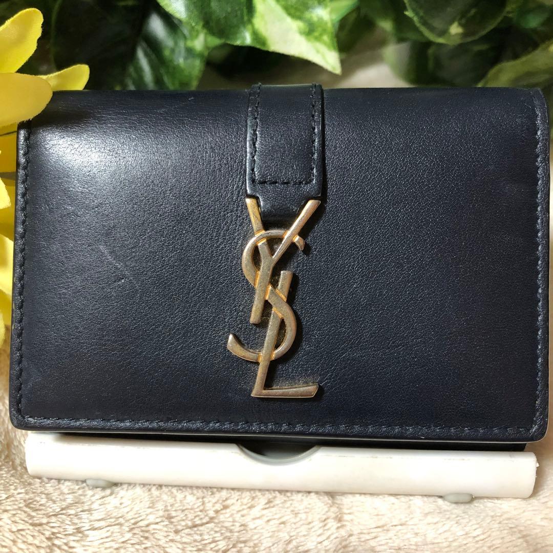 ☆リュウタ☆イヴサンローラン　キーケース　6連　ネイビー　YSL ロゴ　金