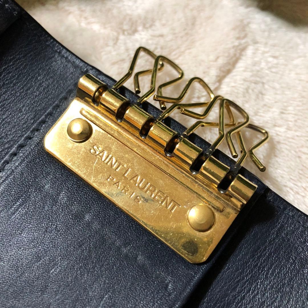 ☆リュウタ☆イヴサンローラン　キーケース　6連　ネイビー　YSL ロゴ　金