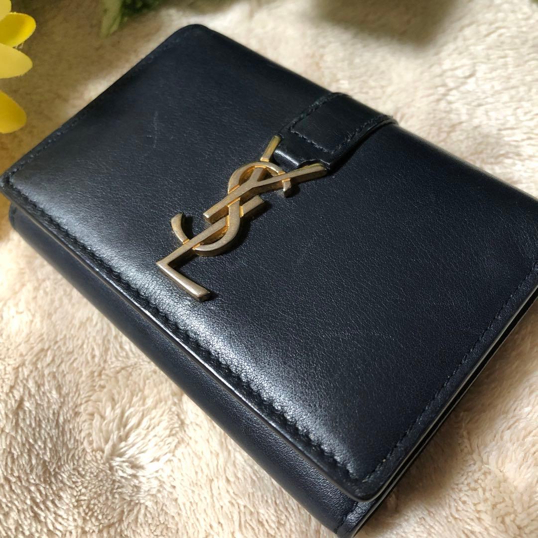 ☆リュウタ☆イヴサンローラン　キーケース　6連　ネイビー　YSL ロゴ　金