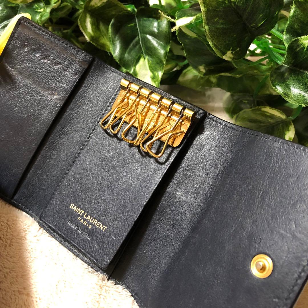 ☆リュウタ☆イヴサンローラン　キーケース　6連　ネイビー　YSL ロゴ　金