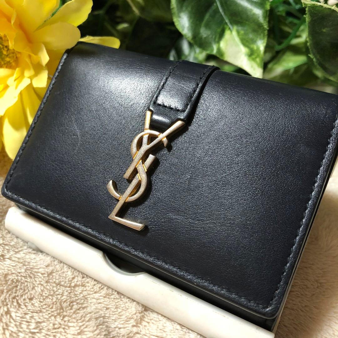 ☆リュウタ☆イヴサンローラン　キーケース　6連　ネイビー　YSL ロゴ　金