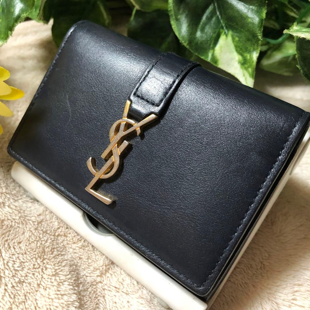 ☆リュウタ☆イヴサンローラン　キーケース　6連　ネイビー　YSL ロゴ　金