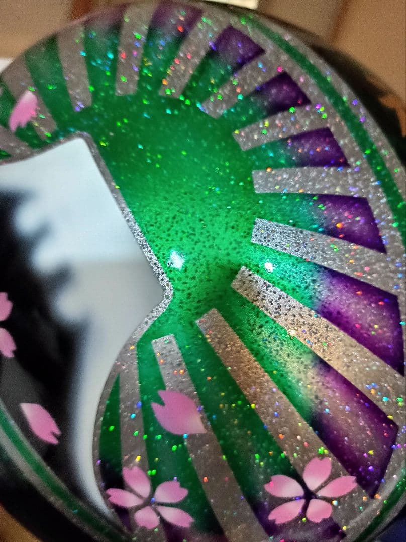 カスタムコルク半　Candyグリーンラップ✘グラデ富士日章　七色ラメ