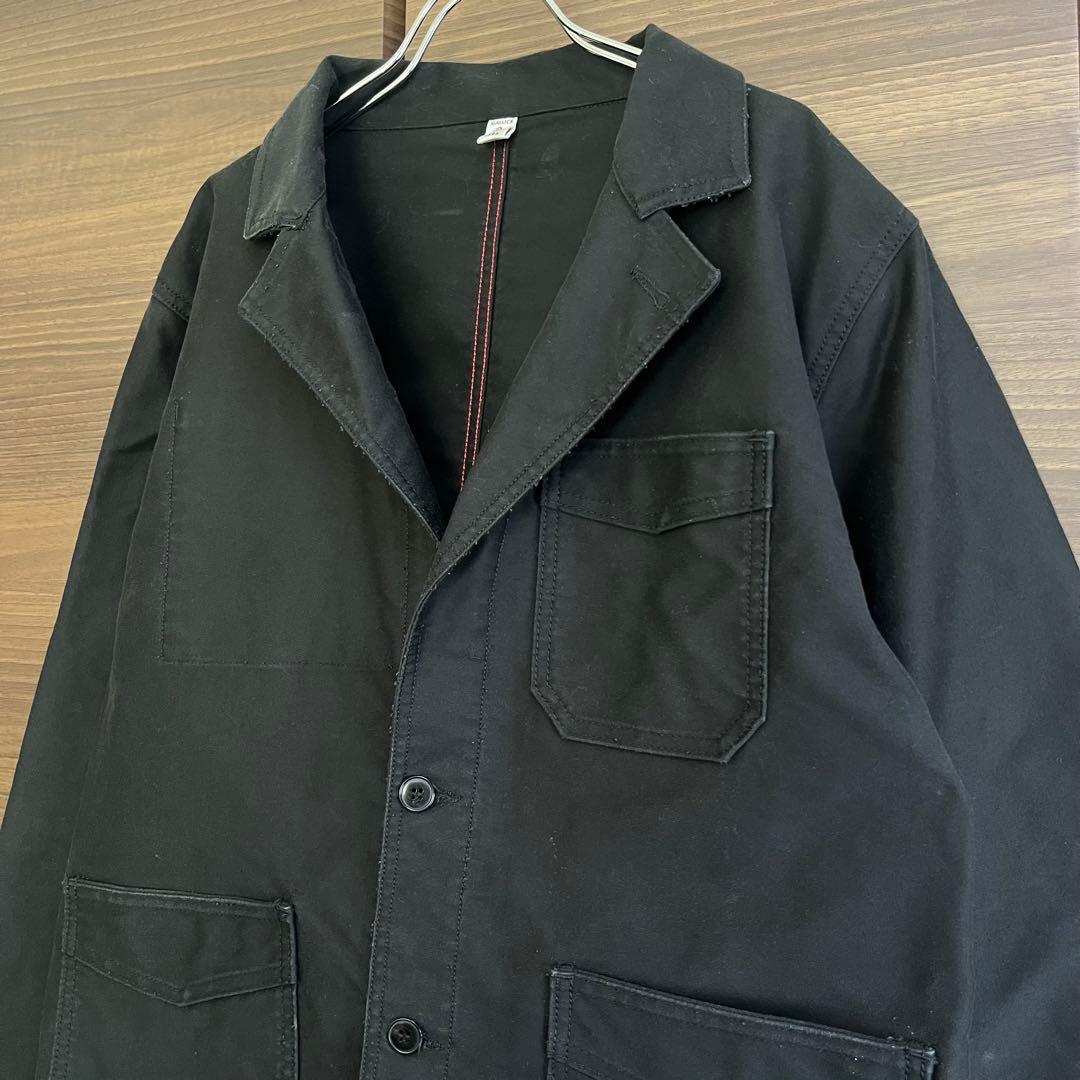 ル トラヴァイユール ガリス モールスキン フレンチワークジャケット 黒 L相当