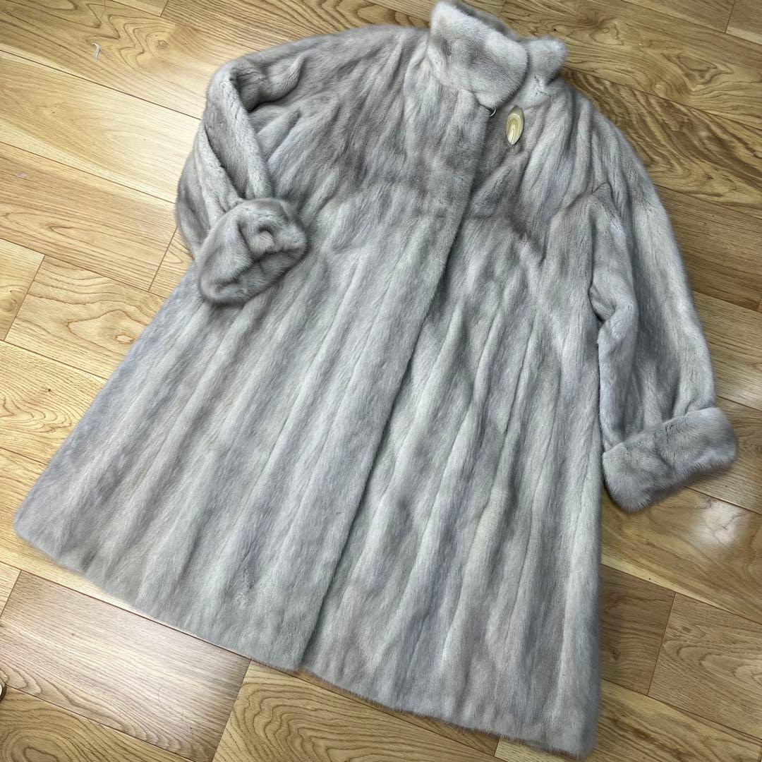 裾周り210 総丈108 ロールアップ袖 XL サファイアミンク ロングコート