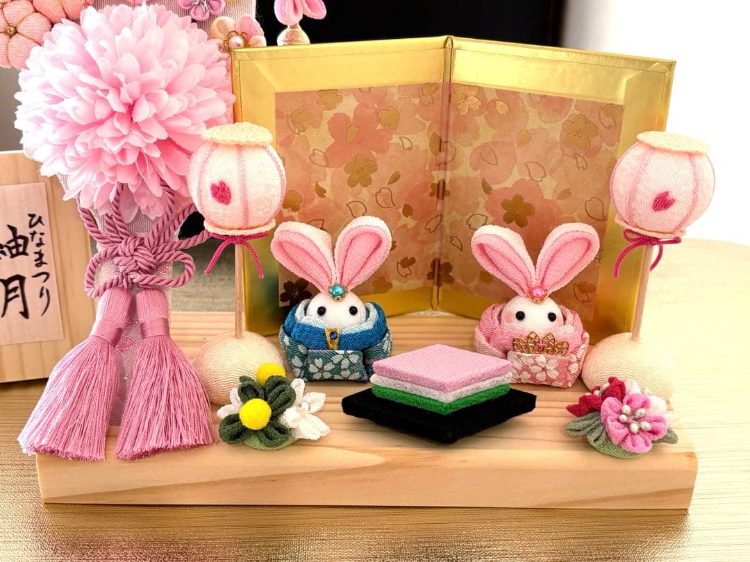 ひな祭り 羽子板 ちりめんうさぎお雛様セット