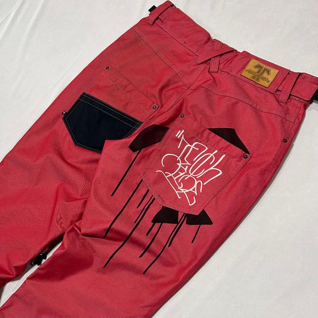 90s TECHNINE ナイロン シャイニーデニム バギー 刺繍 極太 光沢