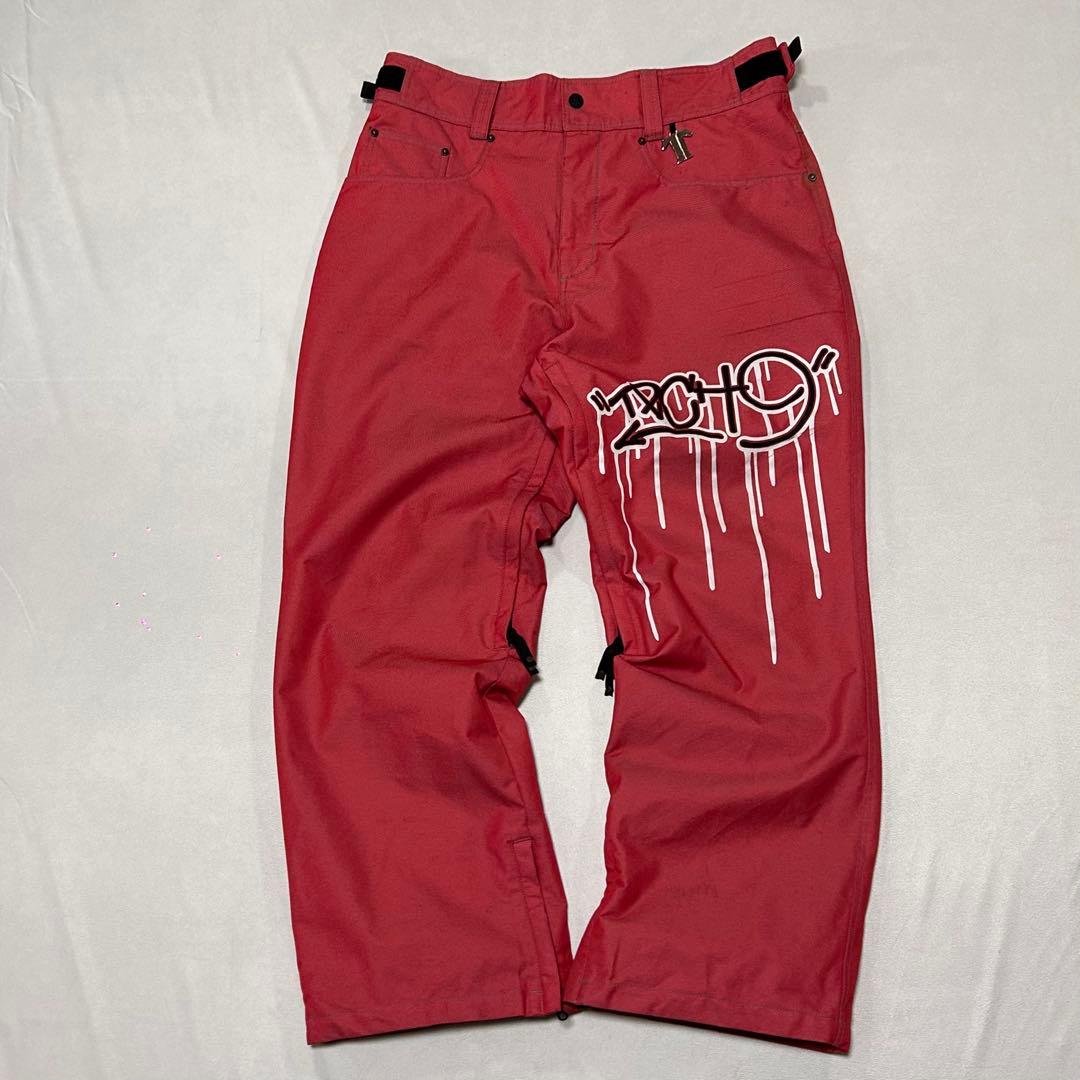 90s TECHNINE ナイロン シャイニーデニム バギー 刺繍 極太 光沢