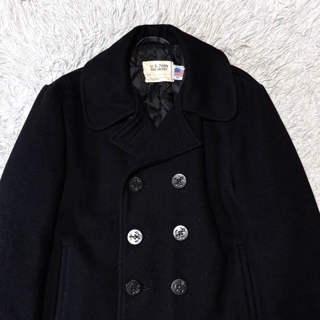 【美品】schott 740n ピーコート ブラック 大きいサイズ 42