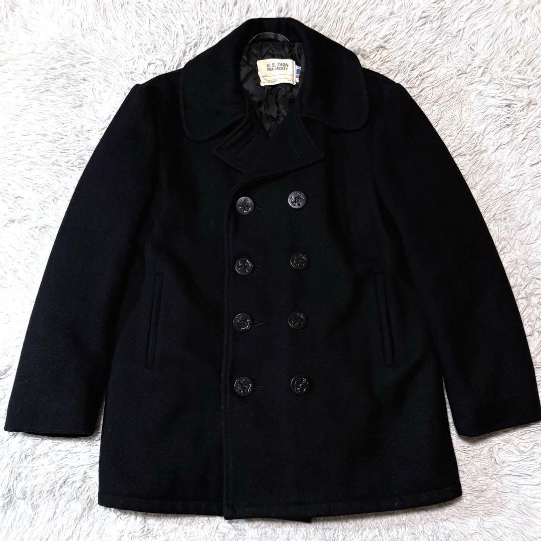 【美品】schott 740n ピーコート ブラック 大きいサイズ 42