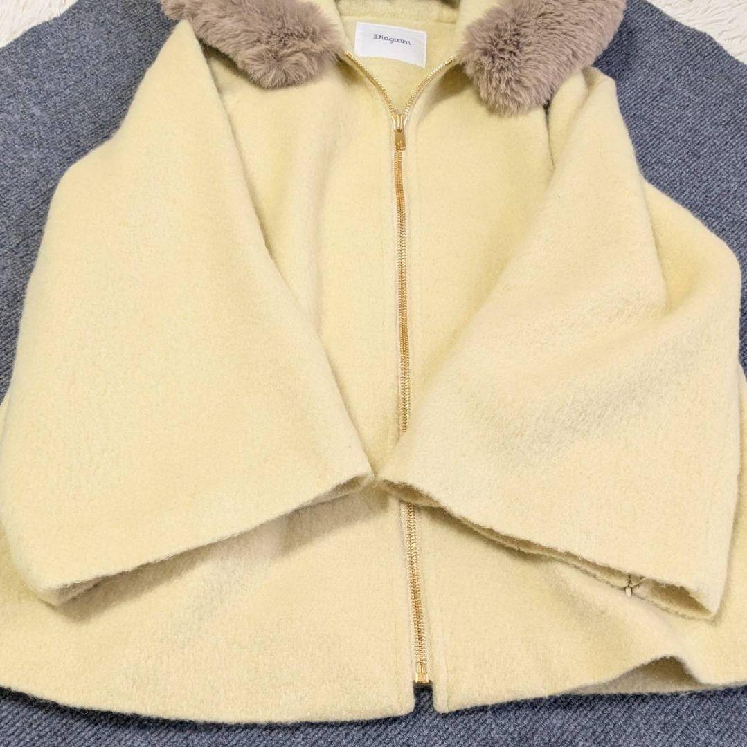 ダイアグラム 2way シャギーフードポンチョ コート ファー イエロー S