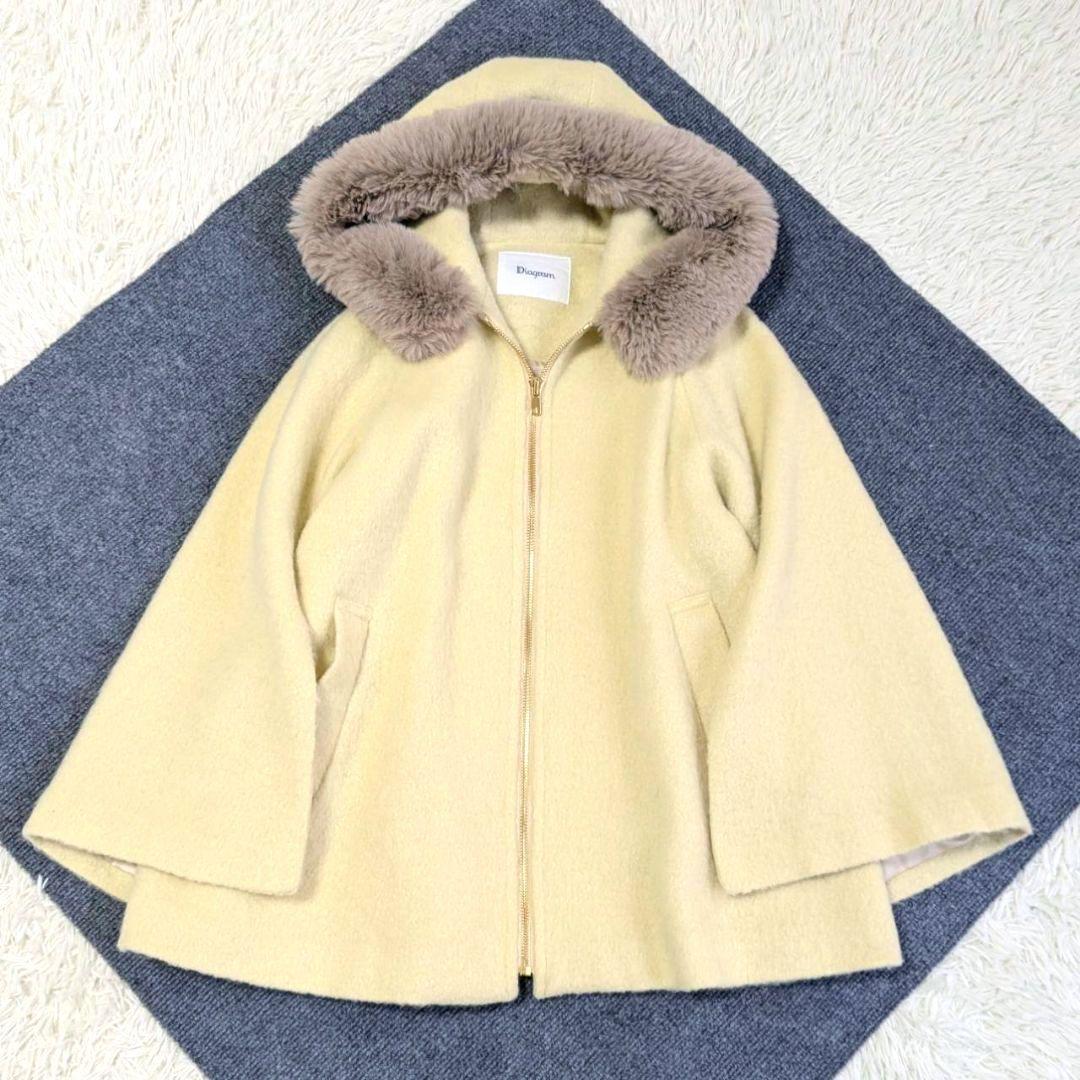 ダイアグラム 2way シャギーフードポンチョ コート ファー イエロー S