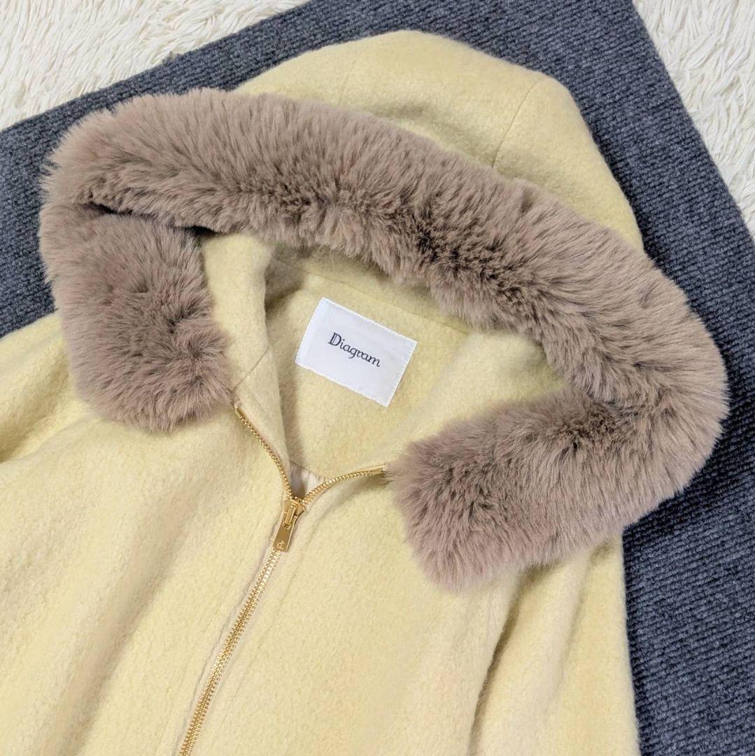 ダイアグラム 2way シャギーフードポンチョ コート ファー イエロー S