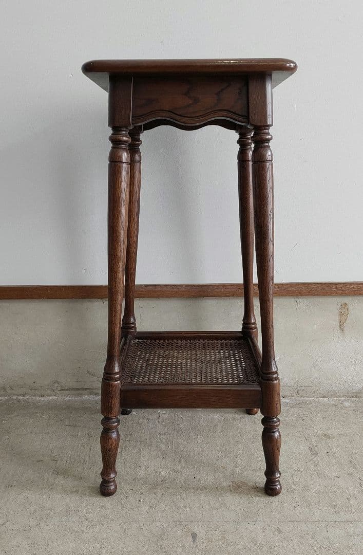 カリモク家具 フラワースタンド 電話台 サイドテーブル ラタン棚