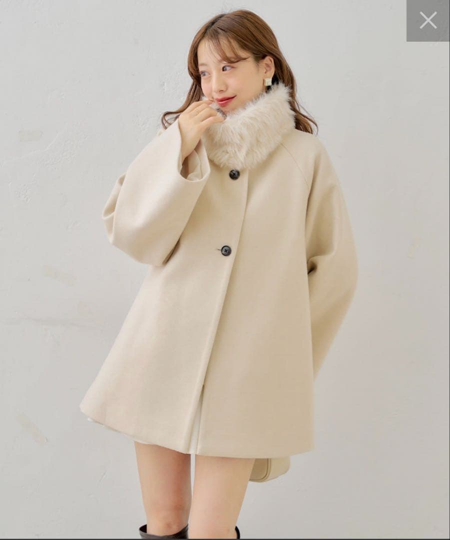 chico ファー取り外しケープコート　 アイボリー