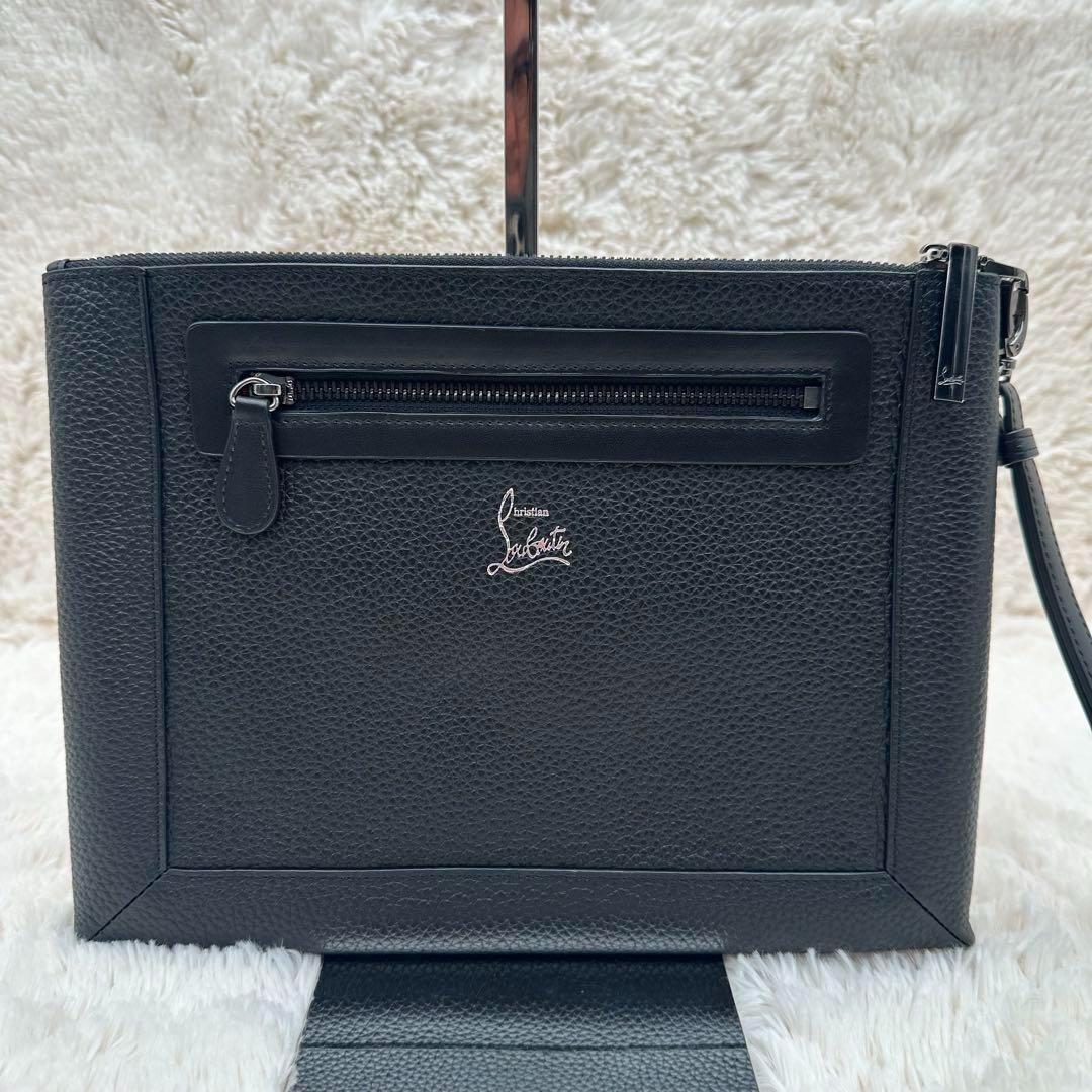 ✨極美品✨箱あり　ルブダン　セカンドバッグ　スタッズ　パネトーネ　シボ革　黒　赤