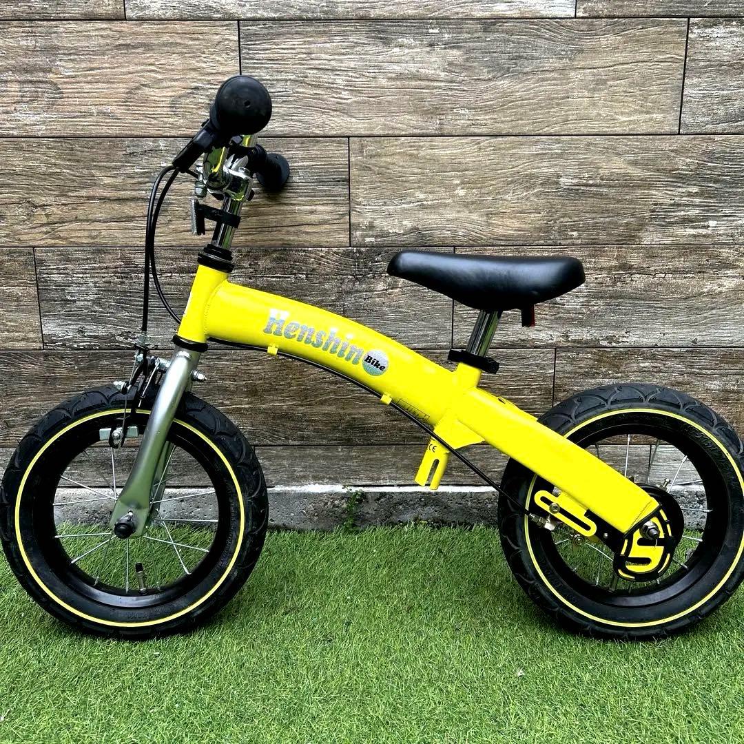 【専用スタンド、空気入れおまけ付き】美品 へんしんバイク　12インチ イエロー