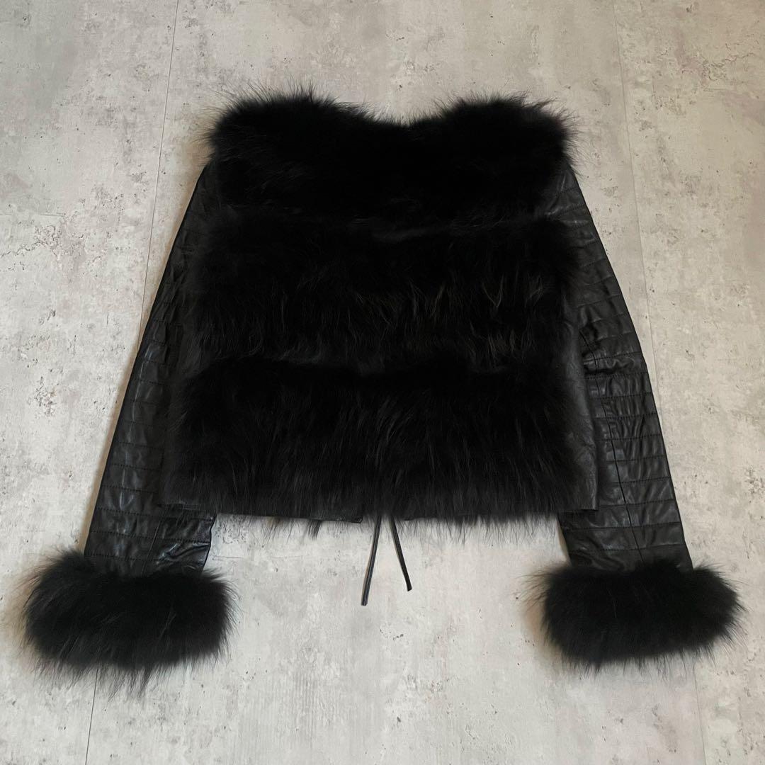 ファージャケット　ラムレザー　フォックスファー　革紐　短丈　アメカジ　グランジ
