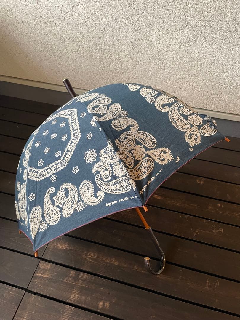 ぷりん 45rpm 日傘 雨傘 インディゴ 勾玉 花柄 和柄 藍染