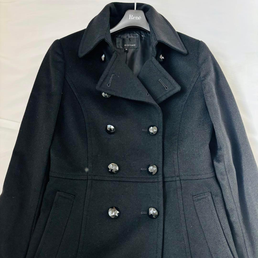極美品 22 OCTOBRE カシミヤ 100% 黒 ダブル ロングコート
