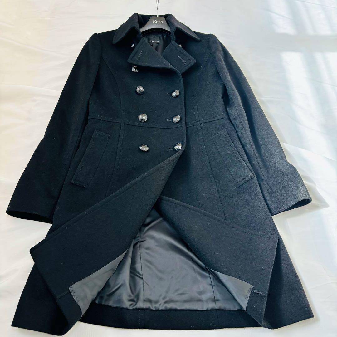極美品 22 OCTOBRE カシミヤ 100% 黒 ダブル ロングコート