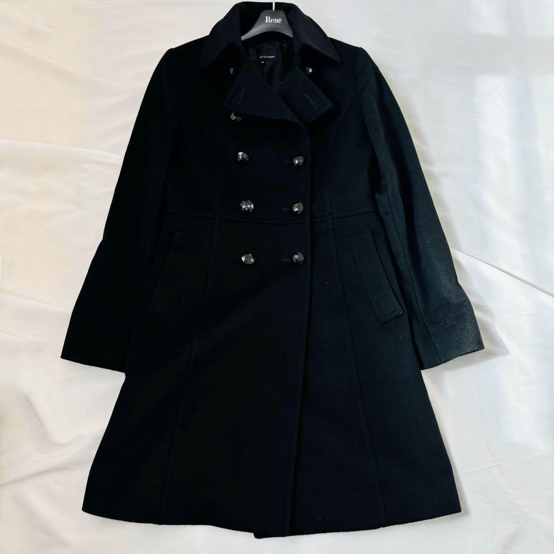 極美品 22 OCTOBRE カシミヤ 100% 黒 ダブル ロングコート