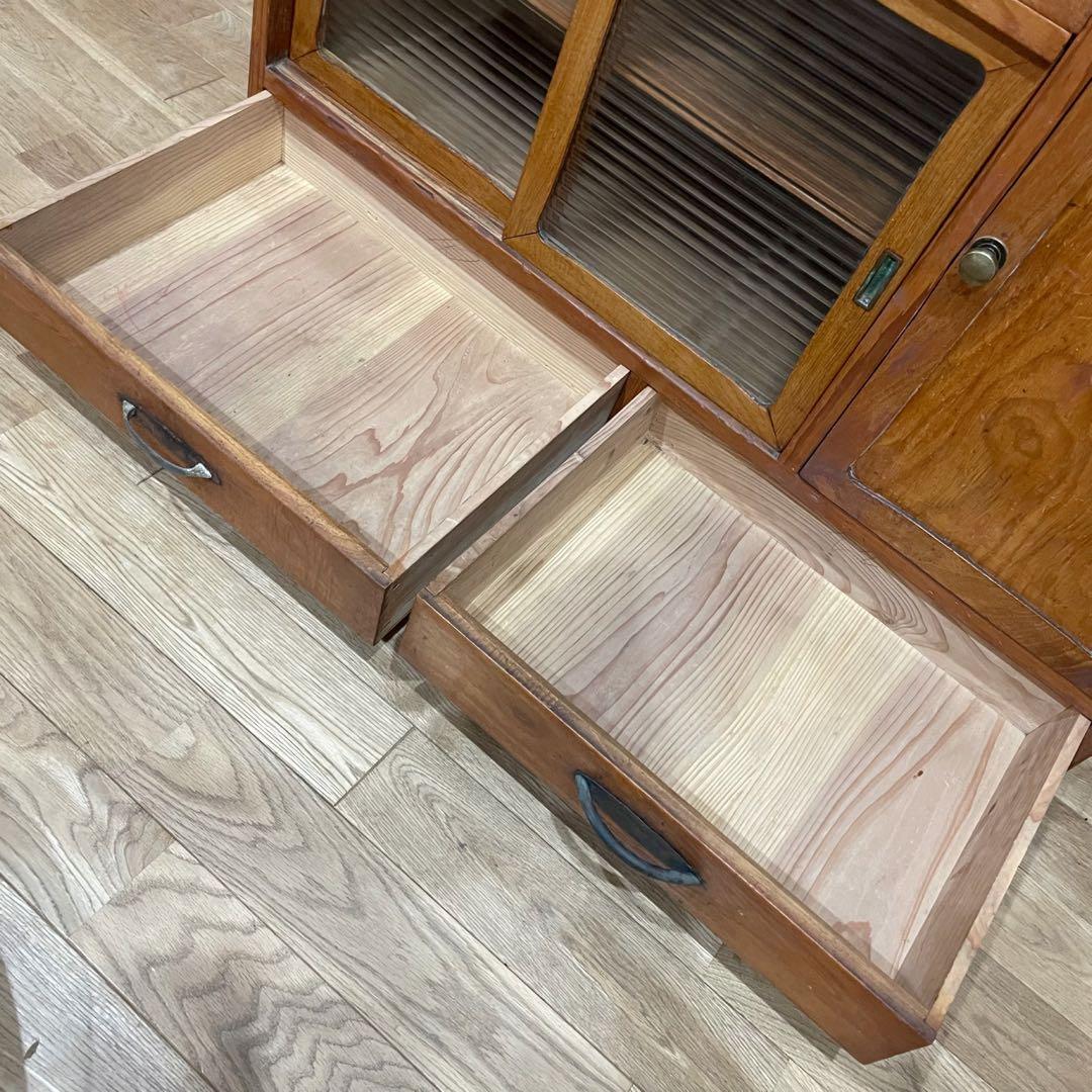 昭和 レトロ　戸棚　モールガラス　食器棚　本棚　アンティーク　当時物　水屋