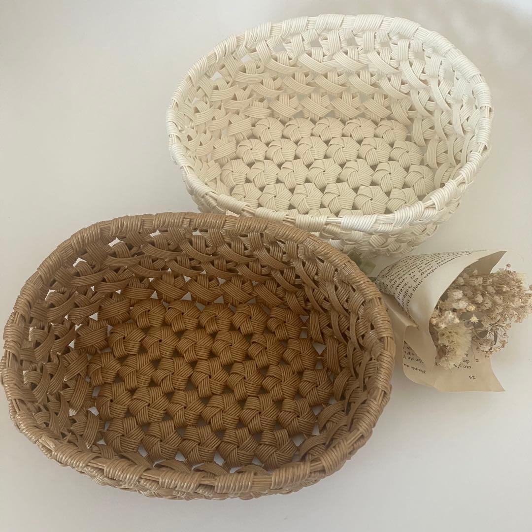 シンプル＊オーバルバスケット＊花結び　白　クラフトバンド