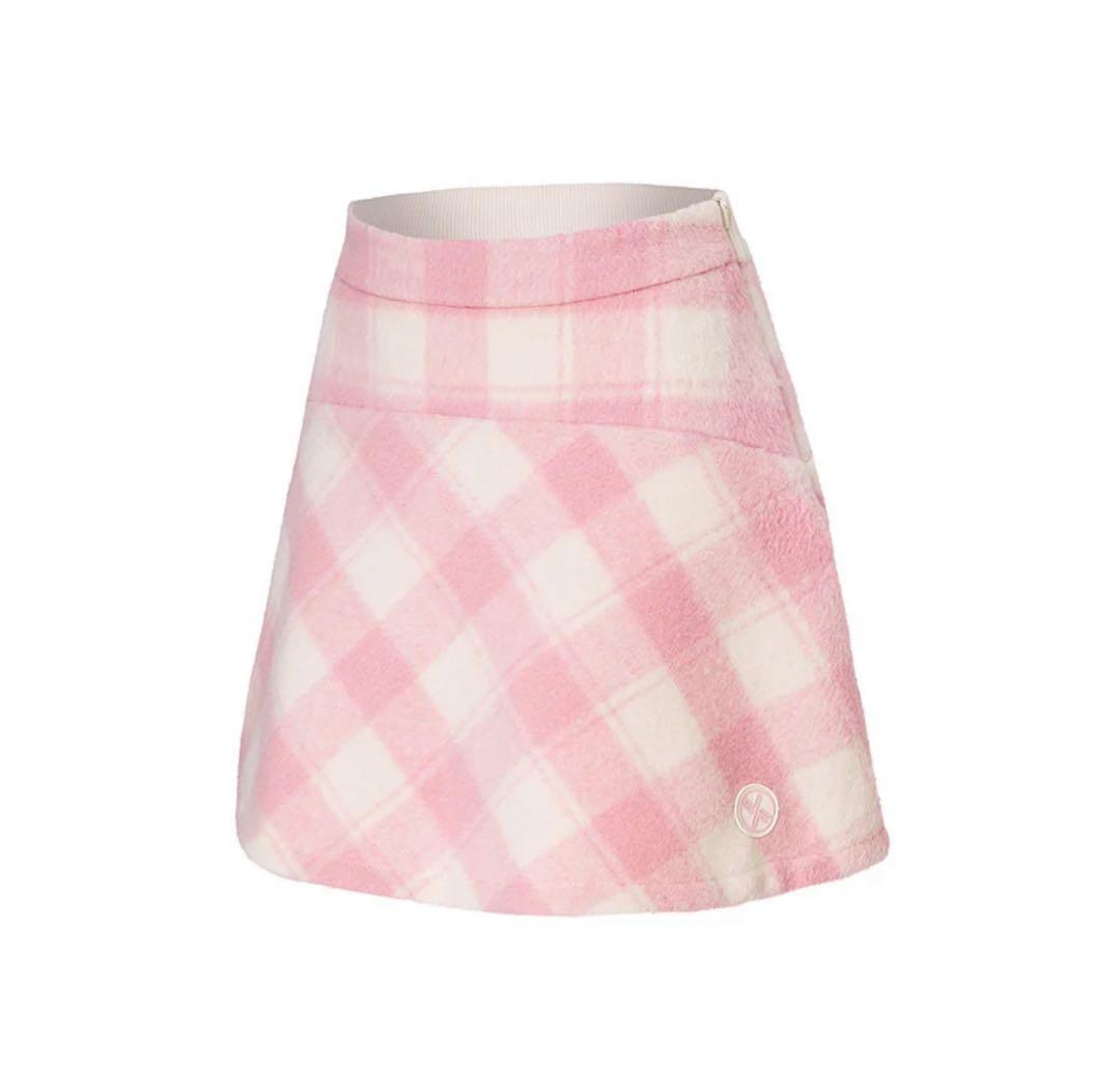 XEXYMIX ウールライク チェック柄 台形スカート 裏起毛ショートパンツ付き