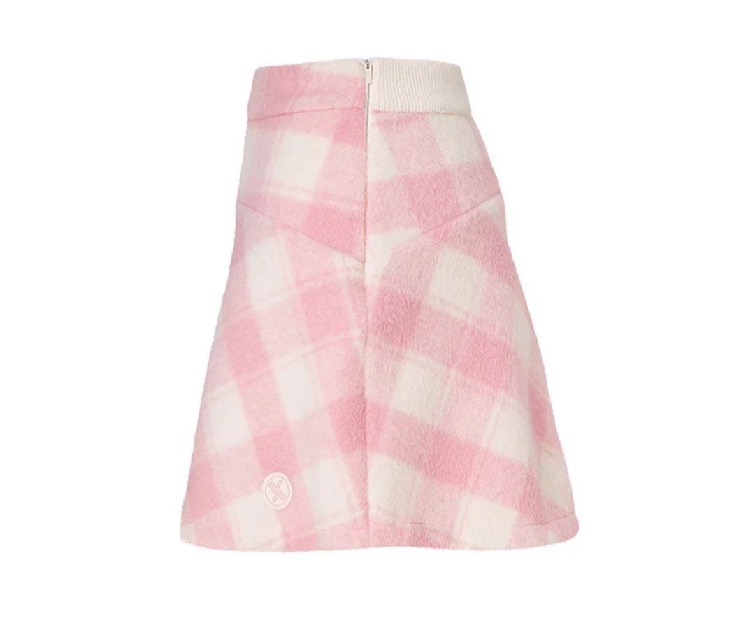 XEXYMIX ウールライク チェック柄 台形スカート 裏起毛ショートパンツ付き