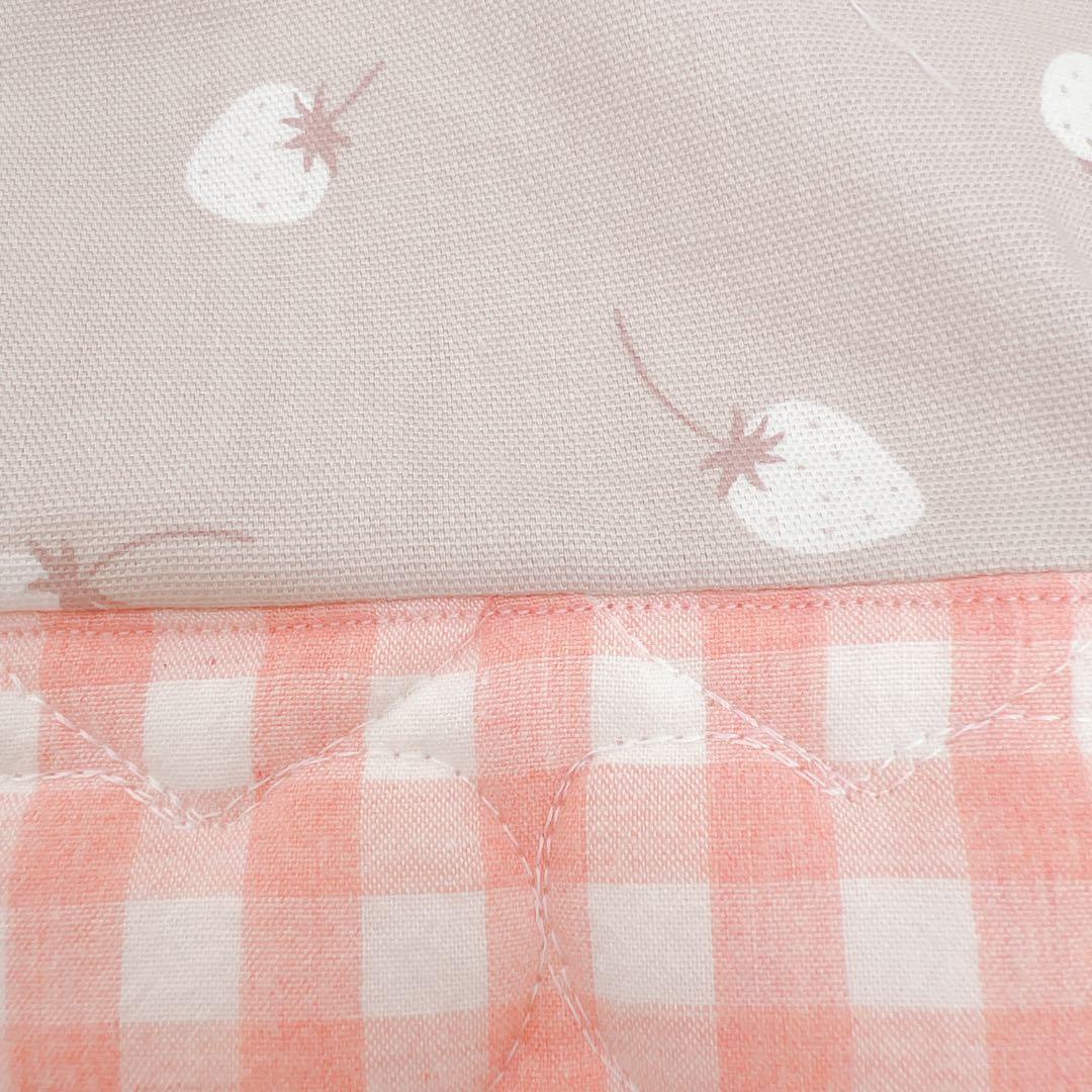 入園入学セット　女の子　いちご柄　レース　ピンク　チェック　ハンドメイド　5点