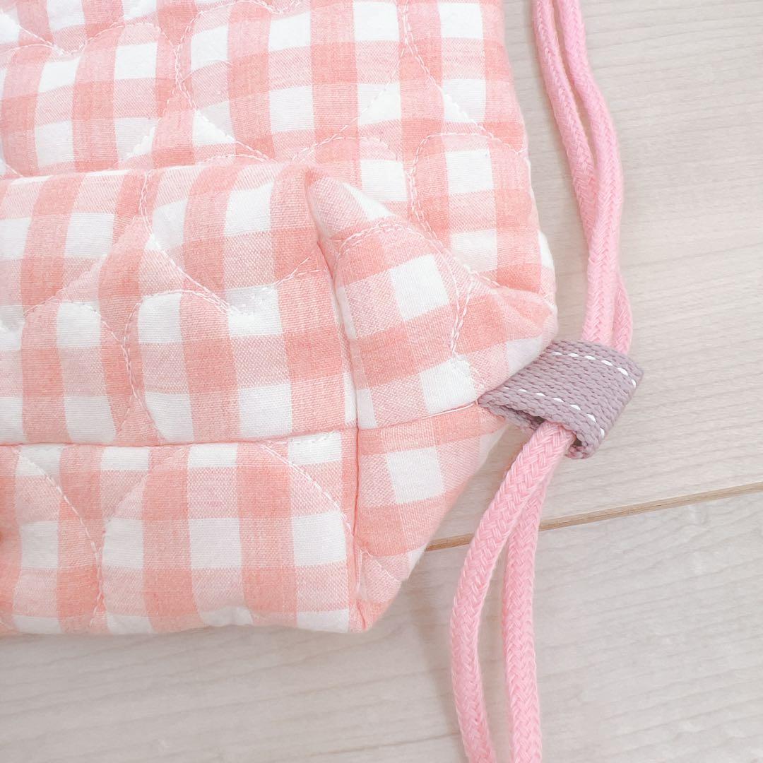 入園入学セット　女の子　いちご柄　レース　ピンク　チェック　ハンドメイド　5点