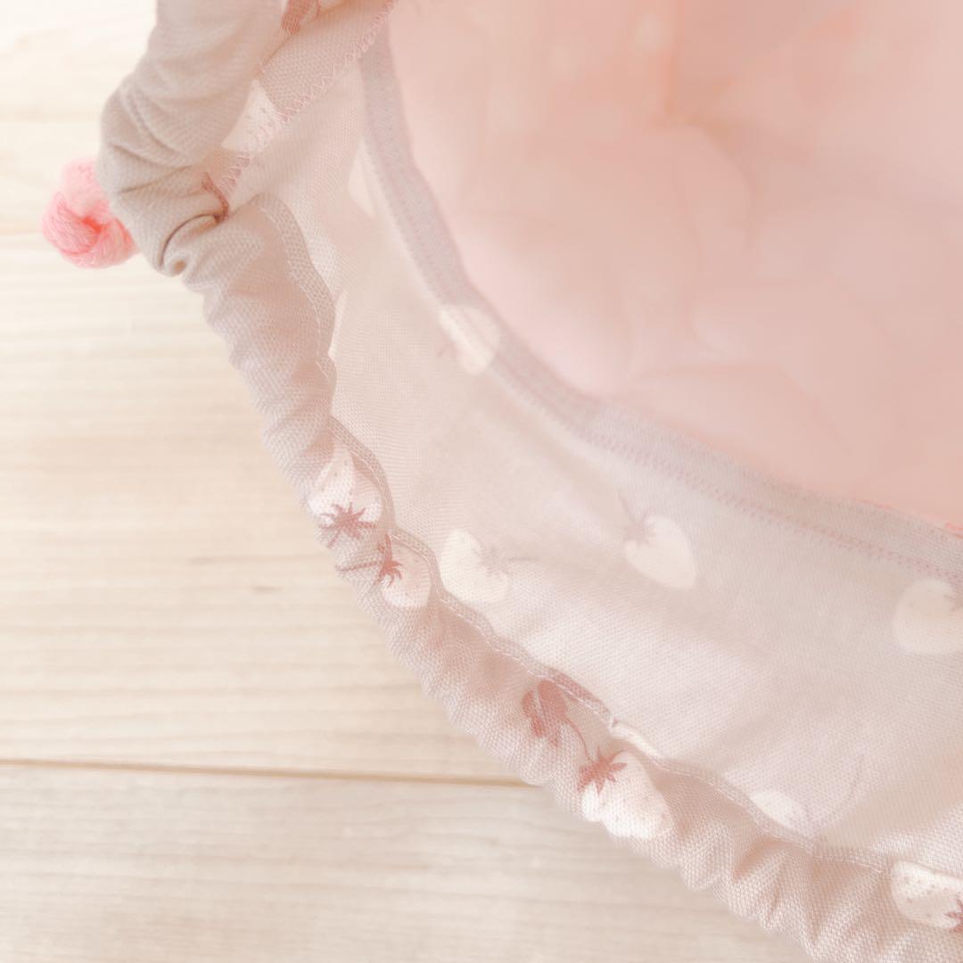 入園入学セット　女の子　いちご柄　レース　ピンク　チェック　ハンドメイド　5点