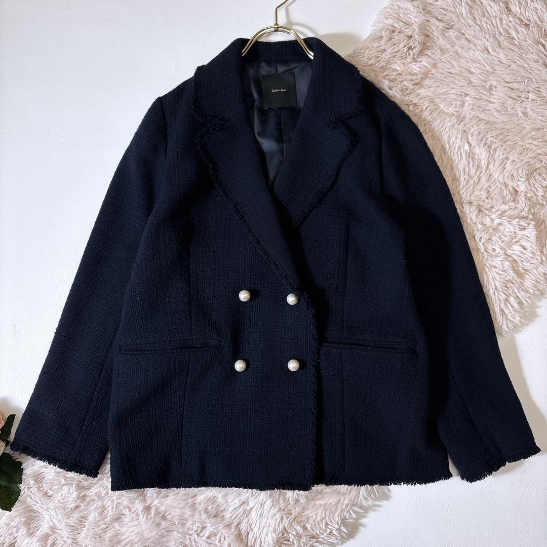 未使用級ꕥスピックアンドスパン 完売 ファンシーツイードダブルブレストジャケット