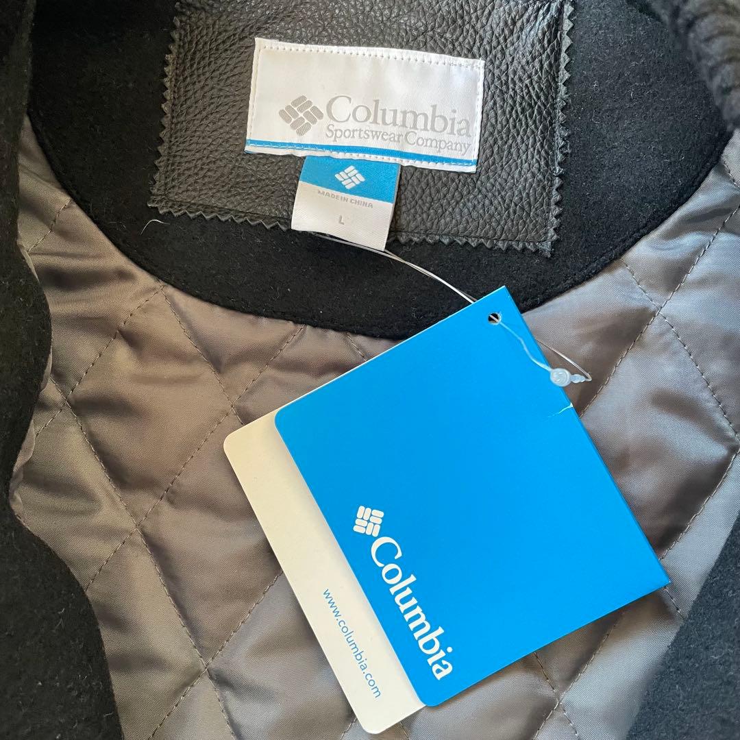 新品未使用 Columbia コロンビア スタジャン レザー ロゴ 黒