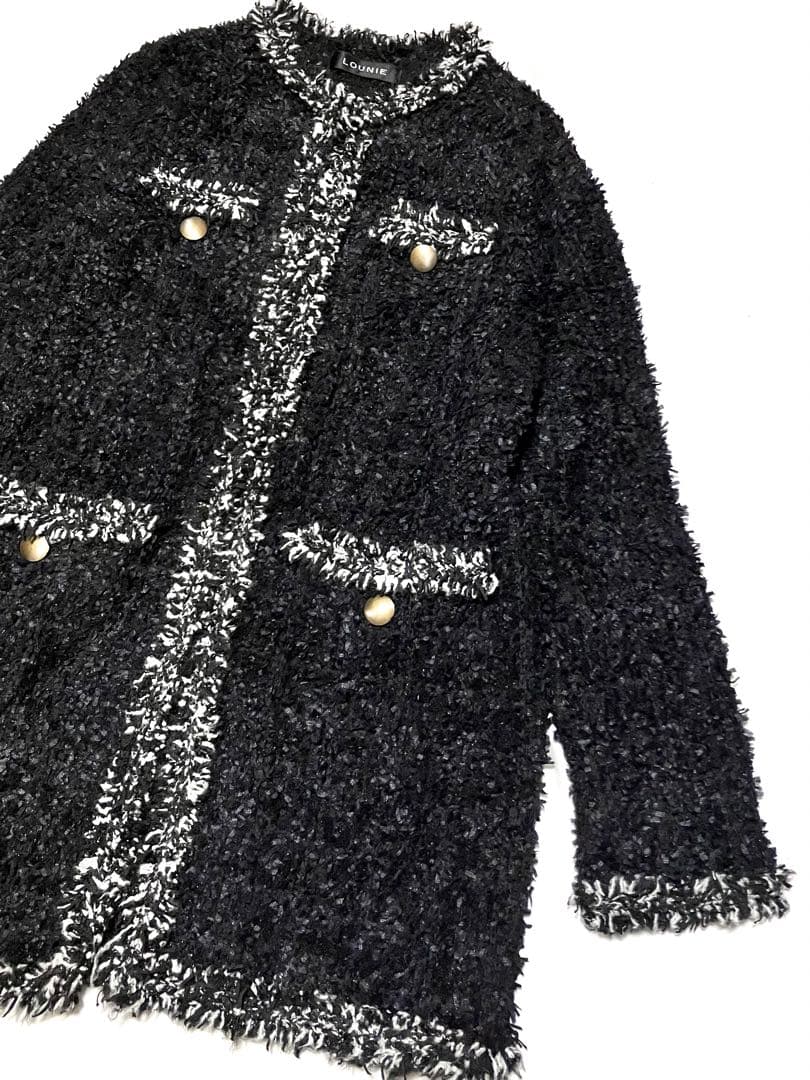 美品　ルーニィ　ツイードジャケット　　ニットジャケット　黒　金ボタン