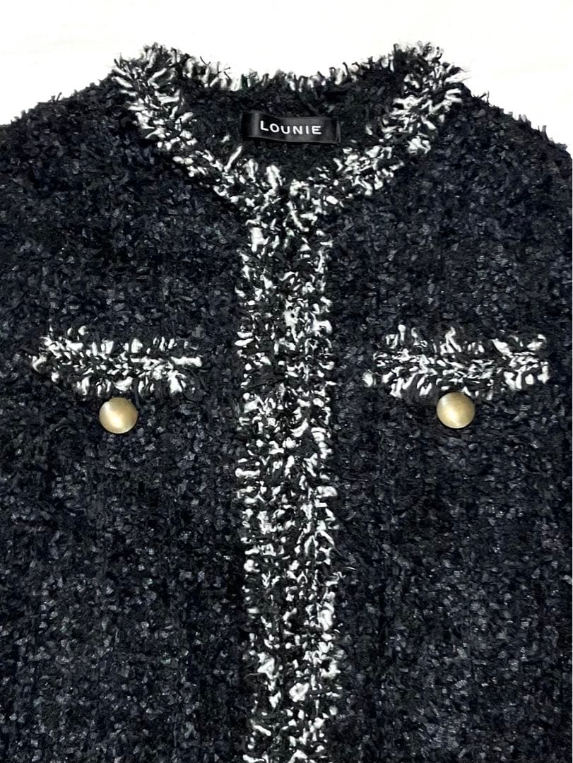 美品　ルーニィ　ツイードジャケット　　ニットジャケット　黒　金ボタン