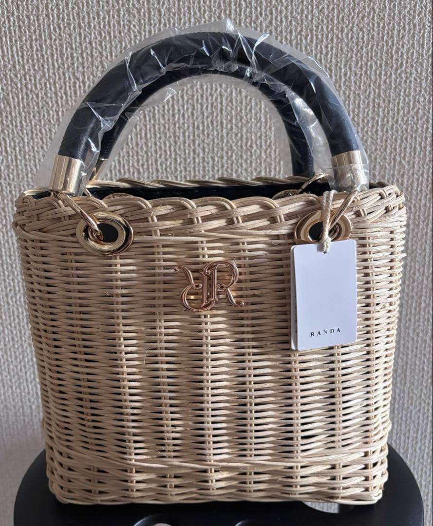 RANDA 2WAY ラタンスクエアハンドバッグ ブラック