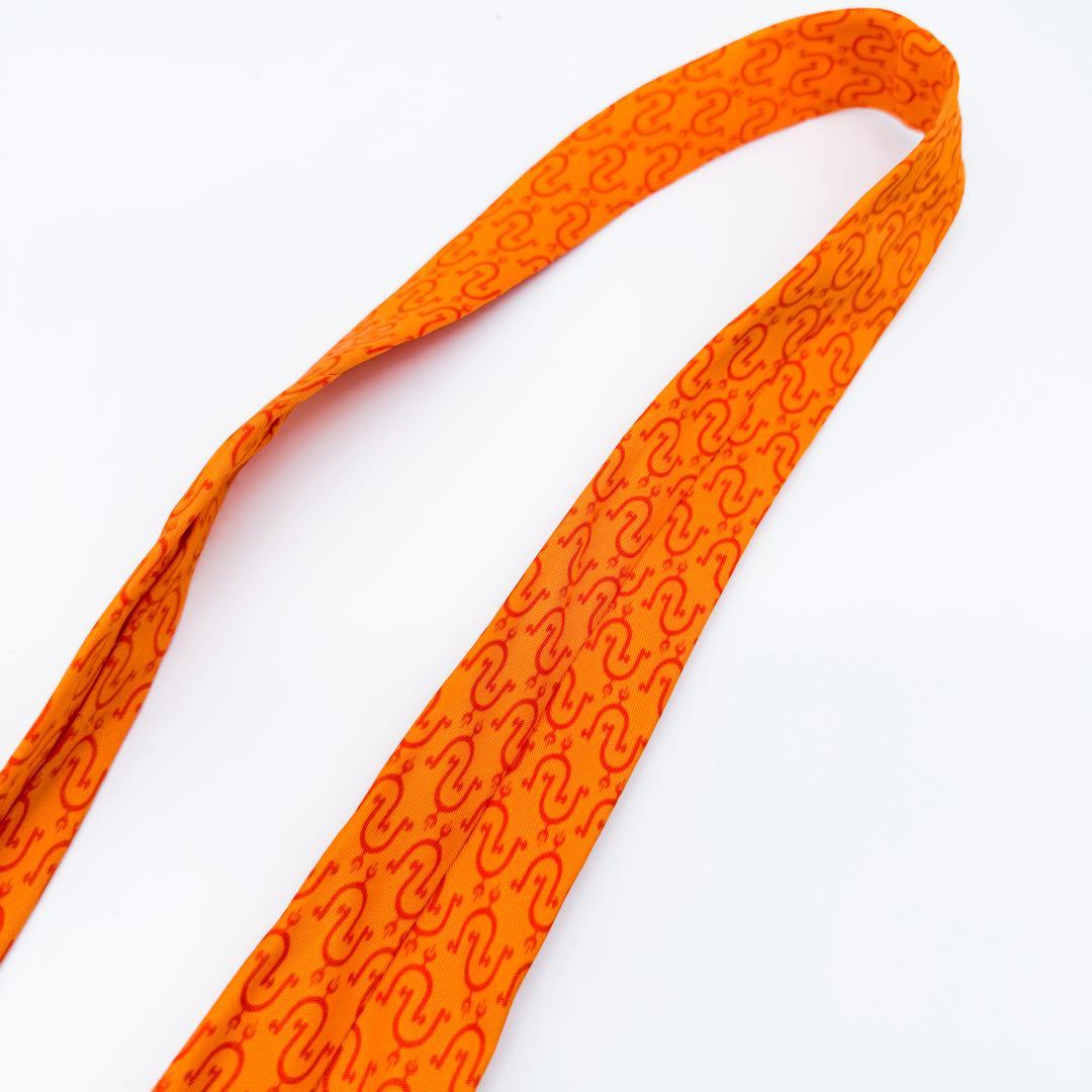 エルメス ネクタイ オレンジ 総柄 シルク100% フランス製 オレンジ