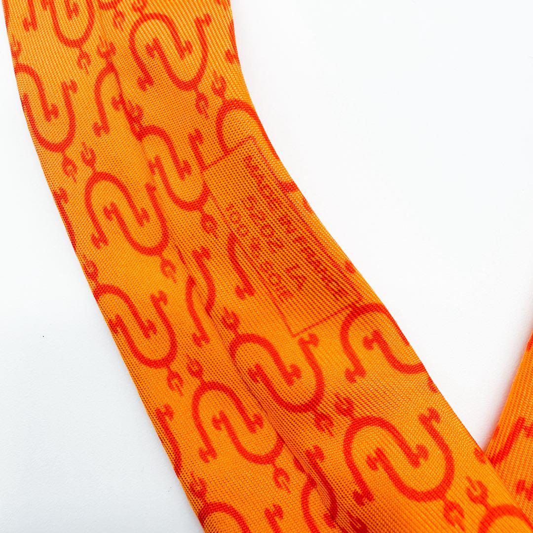 エルメス ネクタイ オレンジ 総柄 シルク100% フランス製 オレンジ