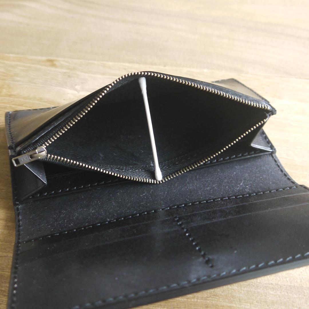【くうねこ様】ヌメ革　栃木レザー　サドルレザー　ロングウォレット　二つ折り　黒