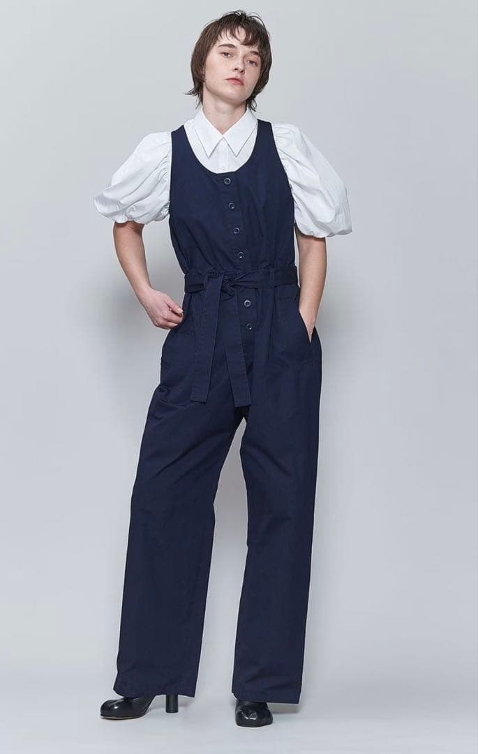 6roku＊ロクビューティ&ユースcottonフロントボタンオールインワン新品紺