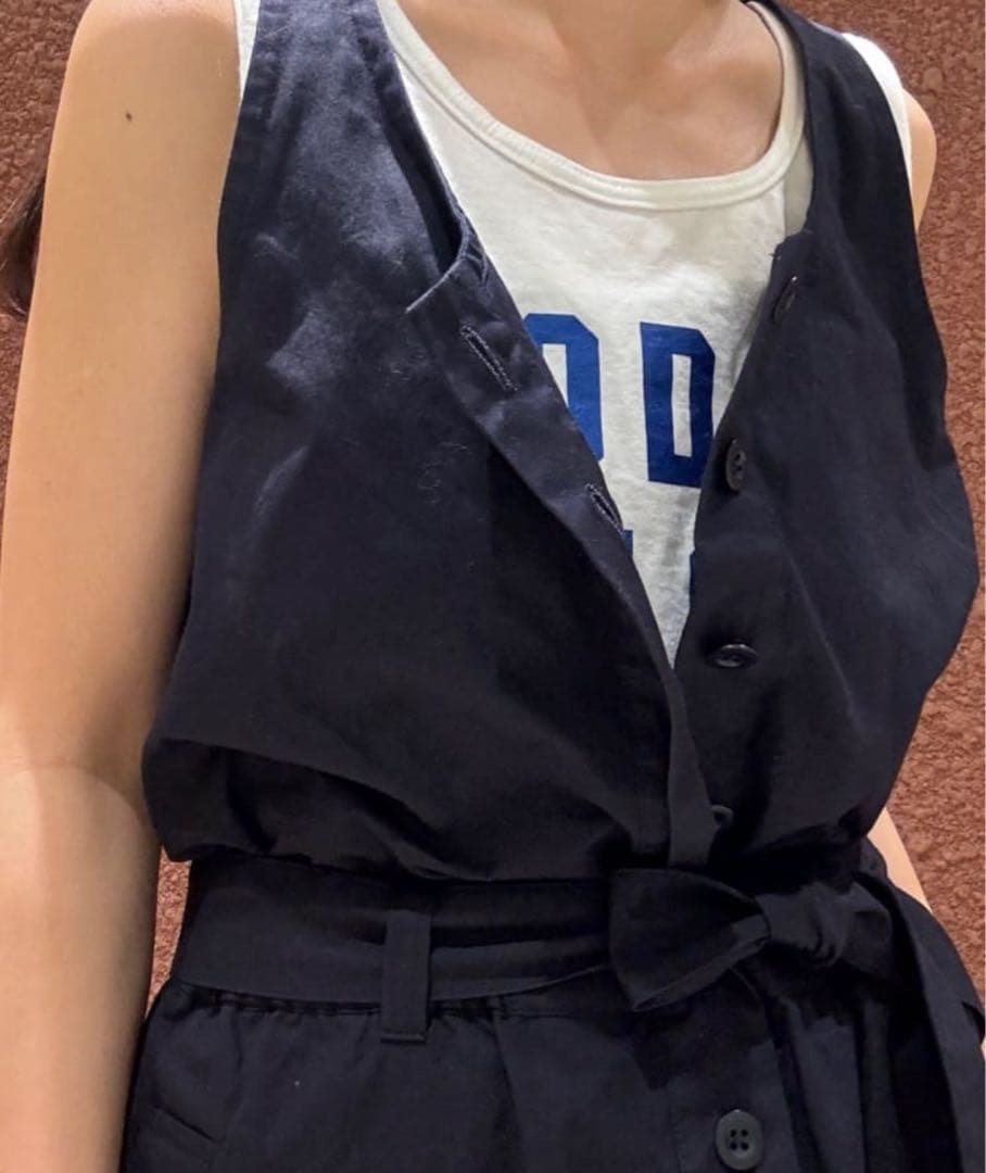 6roku＊ロクビューティ&ユースcottonフロントボタンオールインワン新品紺