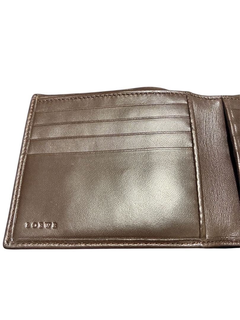【LOEWE】二つ折り財布 アナグラム シープスキン レザー ダークブラウン
