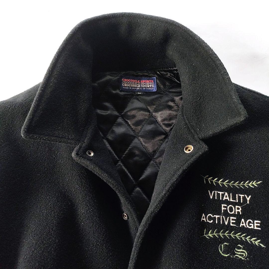 【希少】スタジャン 90sヴィンテージ ブラック 襟あり袖レザー