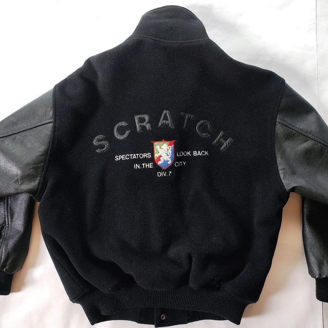 【希少】スタジャン 90sヴィンテージ ブラック 襟あり袖レザー