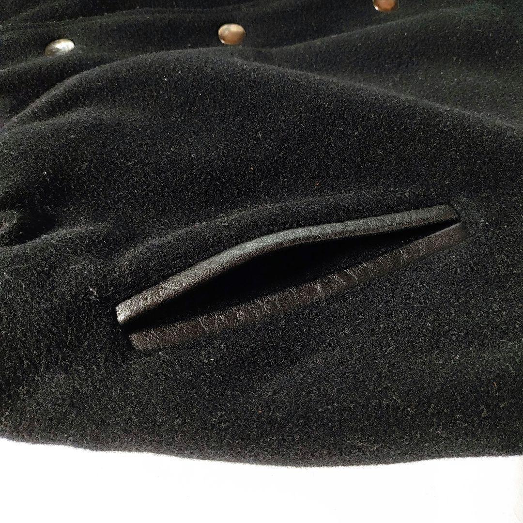 【希少】スタジャン 90sヴィンテージ ブラック 襟あり袖レザー